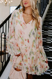 Purpdrank  Sweet Fungus Edge Double-layer V-neck Printed Loose Mini Dress for Women