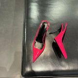 Purpdrank  High Heels Pointed Toe Women's Shoes With Straps Sandals Ladies 2025 Navy Blue Pumps Patent Leather Slingback Spikes Buckle Afri