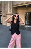 Purpdrank  Summer New Product Retro Black Short Suit Waist Vest Cardigan Sleeveless Vest Top Vest Foreign Style Fresh and Fashionable