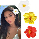 Purpdrank  New Bohemian Style Hibiscus Flower Sweet Seaside Beach Resort Style Egg Flower Hair Clip For Women