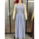 Purpdrank  Sleevelss Backless Hollow Out Corset Evening Ceremoney Dress Sexy Summer Halter Folds Long Dress for Women 2025 Elegant Chic Y2K