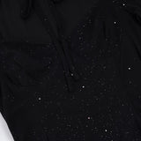 Purpdrank  Sexy Sparkly Sheer Mesh Party Dress Women Fashion Black Tie-up Low Cut Front Long Sleeve A Line Mini Midnight Club Dress