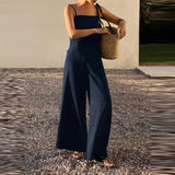 Purpdrank  Summer Elegant Lady Outdoor Commute Sets Fashion Solid Color Halter Vest And Pants Sets  Casual High Waist Wide Leg Pants Outfit