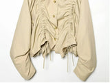 Purpdrank  Spring Khaki Peter Pan Collar Safari Coat Single-breasted Buttons Raglan Sleeve Jacket Women Front Shirring BUD Loose Outerwear