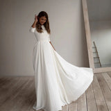 Purpdrank  Elegant Long Sleeve round Neck White Wedding Dress 2025 New Outdoor Travel Photography A- Line Skirt Knitted Fabric Polyester
