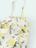 Purpdrank  European style new women's fashion versatile temperament flower print poplin midi suspender back dress