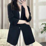 Purpdrank  Korean Elegant Blazers Female Casual Office Ladies Single Button Suits Jacket New Slimming Solid Color All Match Coat Outerwear