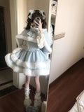 Purpdrank  Winter Japanese Sweet Lolita 2 Piece Set Women Lovely Bow Cloak Coat + Cute Fluffy Strap Dress New Harajuku Christmas Party Suit