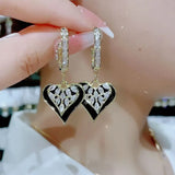 New Drop Glaze Black Love Zircon Double-layer Pendant Earrings For Women luxury Daily Aaccessories Party Jewelry Birthday Gifts