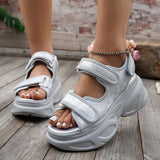 Purpdrank  Silver Chunky Platform Sports Sandals for Women 2025 Summer Hook Loop Wedge Heel Sandals Woman Thick Bottom Casual Sandles Mujer