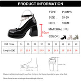 Purpdrank - Vintage High Heels Mary Jane Shoes for Women 2023 Patent Leather Platform Pumps Woman Pearls Chain Thick-Heeled Shoes Female