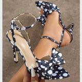 Purpdrank  Elegant Polka Dot Silk High Heel Sandals for Women with Fine Butterfly Knot College Style Gentle And Classy Footwear