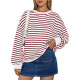 Purpdrank  Women's Oversized Casual Striped Guard Top Autumn Winter New Style Europe And US Fashion Loose Fit Sweatshirt