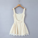 Purpdrank  Sexy Spliced Lace U Collar Big Backless Sling Dress Woman Low Slim Waist Pleated Swing Ball Gown Mini Tank Dresses Robe