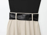 Purpdrank  European style new women's fashion all-match temperament splicing with belt stand collar sleeveless midi dress