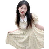 Purpdrank  Floral Cartoon Print Bodycon Dress Summer Long Dresses College Style Peter Pan Collar Sweet Girls' Long Skirt Women's Clothing