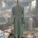 Purpdrank  Luxury Dinner Evening Long Dress 2025 Spring Women Club Party Dress Pleated Elegant Dress Female Solid V Neck Clothing