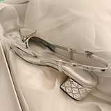 Purpdrank - 2023 Luxury Brand Designer Women Crystal Triangle Mary Janes Chic Metallic Silver Rhombic Leather High Heels Pumps Party Shoes