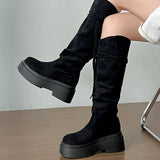 Purpdrank  Winter Platform Tassel Women Western Cowboy Boots Elegant Slip On Shoes Thick Sole Knight Long Botas Zapatos De Mujer