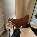 Purpdrank  Retro Brown  Crossbody Bag for Women Versatile Autumn Winter Faionable Cow Horn Bag Single oulder Soft PU Leather