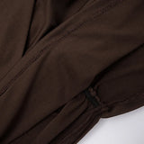 Purpdrank  Long Sleeve Ruched Mini Dress Women Fashion Brown O Neck Long Sleeve Slim Bodycon Dress for Daily Office Dating Outfits