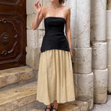 Purpdrank  Summer Elegant French Cotton and Hemp Skirt Women's High End Strapless Vest  Long Two-piece Set