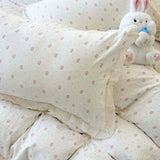 Purpdrank  Princess Style Bedding Sets Ruffle Lace Bow Quilt Cover Romantic Print Bedclothes Home Decor Woman Girl Bedroom Duvet Cover 4pcs