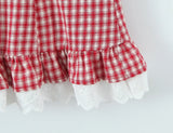 Purpdrank  Sexy Red White Plaid Spliced Lace Lacing Up Bow Halter V Collar Mini Dress Women Ruffles Hem A-line Short Dresses Robe Vestidos