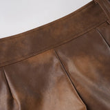 Purpdrank  Hotties Y2K Retro Brown Pu Leather Super Mini Shorts Women Sexy Low Waist Peach Hips Casual Streetwear Bottoms Night Clubwear