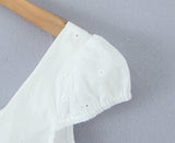 Purpdrank  White Embroidery Hollow Out Dot Short Sleeve Tank Women Open Through Buttons Pleated Front Slim fit Tank Top Crop Tops