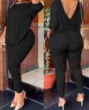 Purpdrank Women's Sets Ladies Outfits Two Piece Suit Summer European & American Fashion Twisted Backless Chain Decor Top & Pants Set