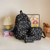 Purpdrank  3Pcs/Set Schoolbag High School Student Girl Bag Set Gentle Day Cute Floral Backpack Lazy Wind Floral Bow Backpack School Bags