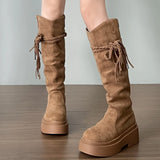 Purpdrank  Winter Platform Tassel Women Western Cowboy Boots Elegant Slip On Shoes Thick Sole Knight Long Botas Zapatos De Mujer