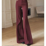 Purpdrank  Ankela Red High Waist Wide Leg Pants Women's Loose Lazy Style Trousers Straight Cut Slimming Effect Autumn Fashion Long Pants