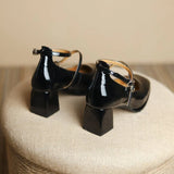 Purpdrank  New Mary Jane Shoes High Quality Leather Shoes Shallow Square Toe Womens Sandals Buckle Strap Women's Pumps