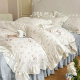 Purpdrank   Princess Style Lace Bed Skirt Four Piece Set Small Floral Print Soft Bedding Set Cotton Fabric Skin Friendly Nude Sleeping Sheet