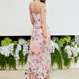 Purpdrank  Elegant Women Floral Print Bohemian Dress Summer 2025 Sexy Chic Strap Sleeveless Halter Corset Irregular Vacation Long Dress