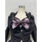 Purpdrank  Japanese Gothic Vintage Elegant Women 3 Piece Set Y2k Black Design Cardigan + Chic Tops + Plaid Skirts New Fashion Retro Outfits