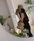 Purpdrank  French Style Chic Summer elegant Solid Sleeveless Slash Neck Flounced edge Patchwork Long Slim Woman Dress
