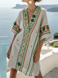 Purpdrank  Women's Elegant Hight Waist Loose Party Dress Summer Casual Holiday Mini Dresses Fashion V-neck Half Sleeve Bohemian Dress