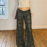 Purpdrank  Women's American Retro Plaid Pants Casual Fashion Wide-Leg Loose Fit Flared Trousers Suitable for Street Lounge Daily Wear