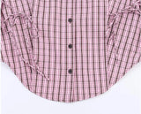 Purpdrank  Spring Summer Fashion Pink Plaid Lapel Collar Long Sleeve Shirt Women Side Lacing up Bow Waist Loose Asymmetry Blouses Tops