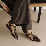 Purpdrank   Summer Women Sandals Genuine Leather Shoes for Women Pointed Toe Chunky Heel Shoes Elegant Cover Toe Slingback Hollow Sandals