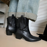 Purpdrank - 2023 New Winter Chelsea Boots for Woman Genuine Leather Pointy Toe Wedge Heel Ankle Boots Simple Comfortable Cowboy Boots Female