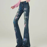 Purpdrank  Graphic With Print Flare Trousers Pattern Womens Flared Jeans High Waist Shot Fitted Trend 2025 Unique R Z Denim Pants for Women