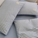 Purpdrank  Checkered washed cotton 4-piece bed sheet set, 4-piece simple quilt set, student dormitory bedding set