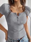 Purpdrank  Sexy T Shirts Women Fashion Buttons Decor Tops Comfortable Short Sleeve Y2K Tees Summer New Chic Knitwear T Shirt