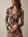 Purpdrank  Print Blouse Women Stand Collar Single Breasted Shirts Long Sleeve Vintage Fashion Top Spring Summer New Female Blouse