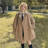 Purpdrank  Fashion Khaki Medium Long Windbreaker Coat For Women inVSpring  Autumn New Small Man Loose Fit thin Temperament Coat Korean
