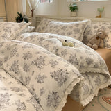 Purpdrank  INS Korean Style2025 New Yungan Cotton Wrinkled Double-layer Yarn Lace Bedding Sets